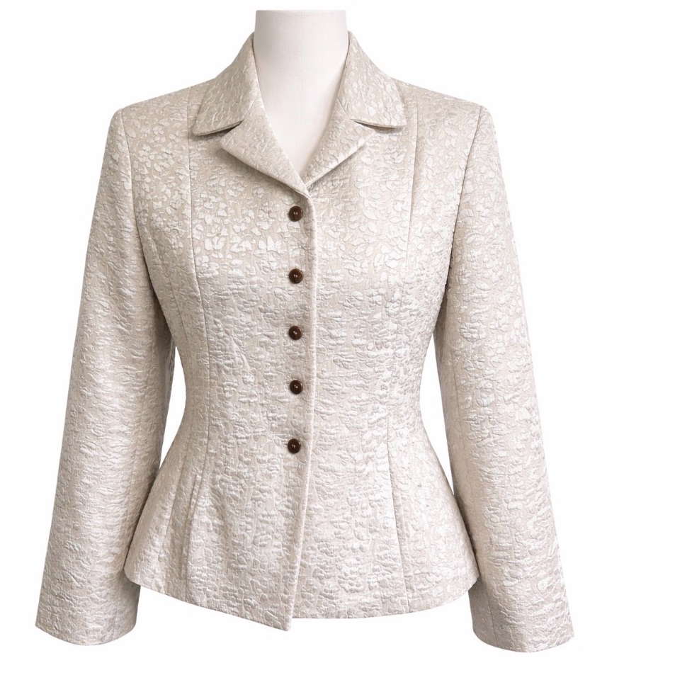 Jones New York Women's White Textured Jacket Lux Woven Fabric